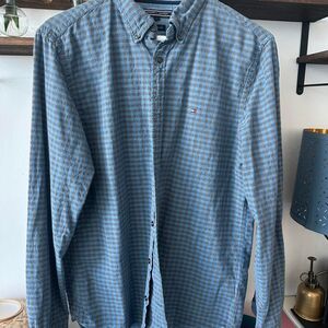 Tommy Hilfiger Blue Check Button-Down Shirt M – Classic Oxford Style